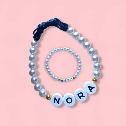 Personalized pet name necklace with matching bracelet by MadeMine, featuring custom pet name charms and elegant jewelry design.
