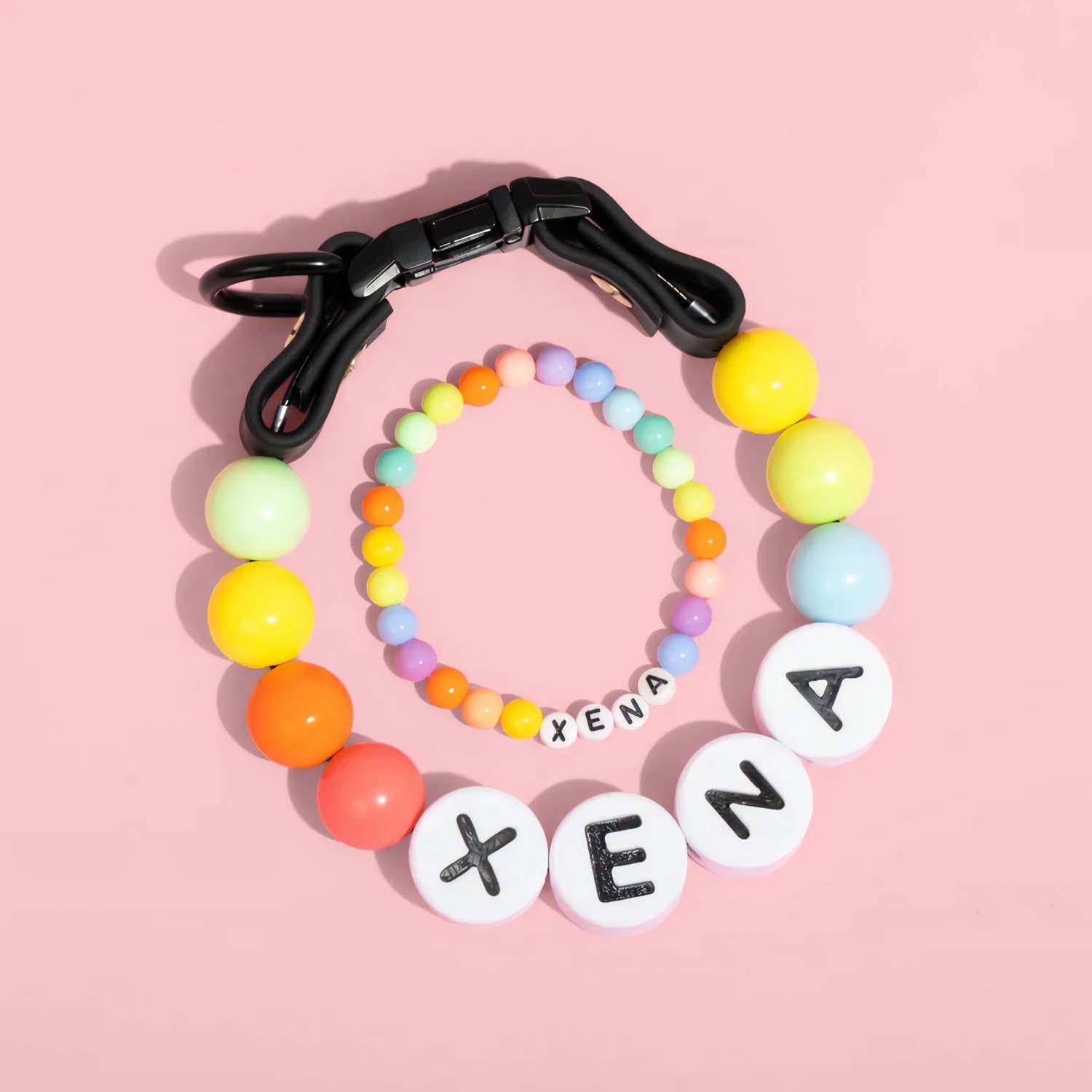 Personalized pet name necklace with matching bracelet from MadeMine, featuring custom engraved pet names and elegant jewelry design.
