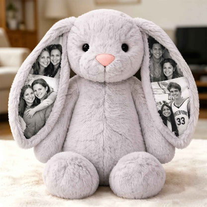 Custom Photo Bunny Plush Personalized Hidden Ear Picture Bunny Gift for Couples Anniversary Mother's Day Gifts （Production Time: 15 workdays