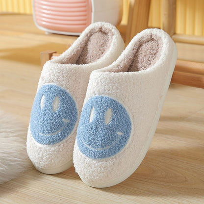 MadeMine smiley face cotton slippers with fuzzy, fluffy texture, warm cozy house slippers for women and men.
