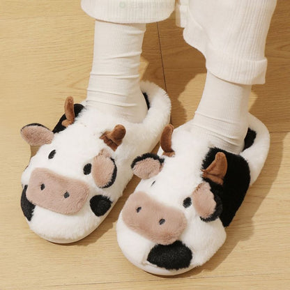 MadeMine cow cotton slippers featuring cartoon animal design, warm and cozy house slippers for comfortable indoor wear