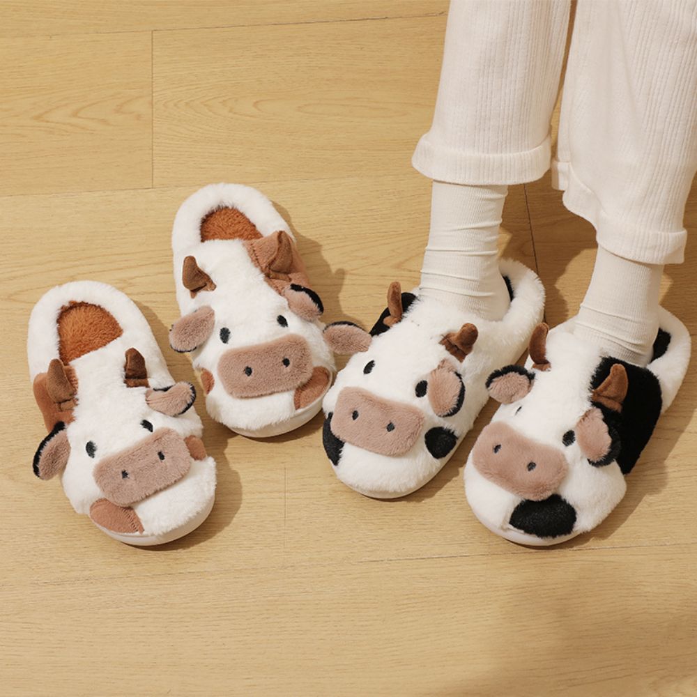 MadeMine cow cotton cartoon animal slippers with warm, cozy design, perfect for home wear and indoor comfort.