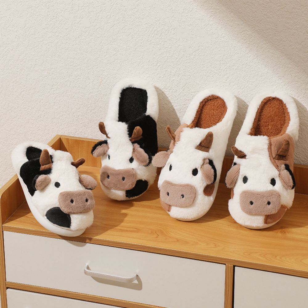 MadeMine cow cotton slippers featuring a cartoon animal design, cozy warm house slippers for comfortable indoor wear