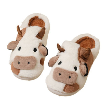 MadeMine cow cotton slippers featuring cartoon animal design, cozy warm house slippers for comfort and style.