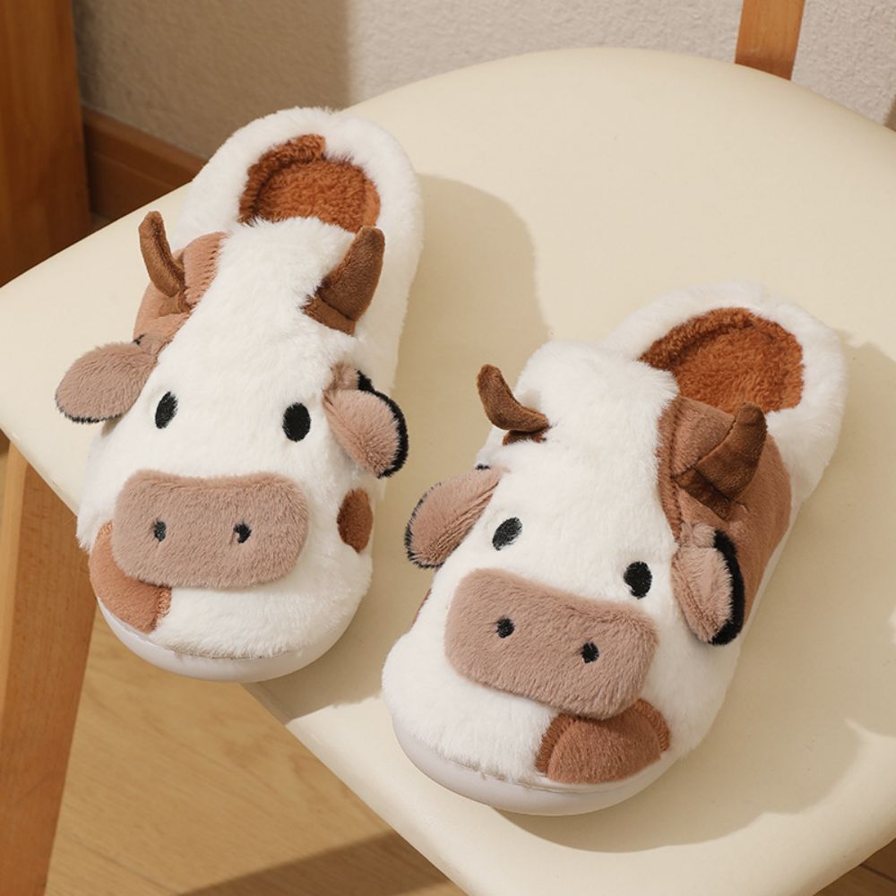 MadeMine cow cotton slippers featuring cartoon animal design, cozy and warm house slippers perfect for comfortable indoor wear.