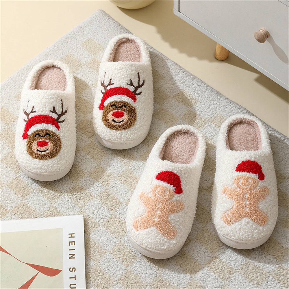 MadeMine Christmas gingerbread man slippers featuring Santa Claus shoes, cozy cotton home slippers with festive holiday design.