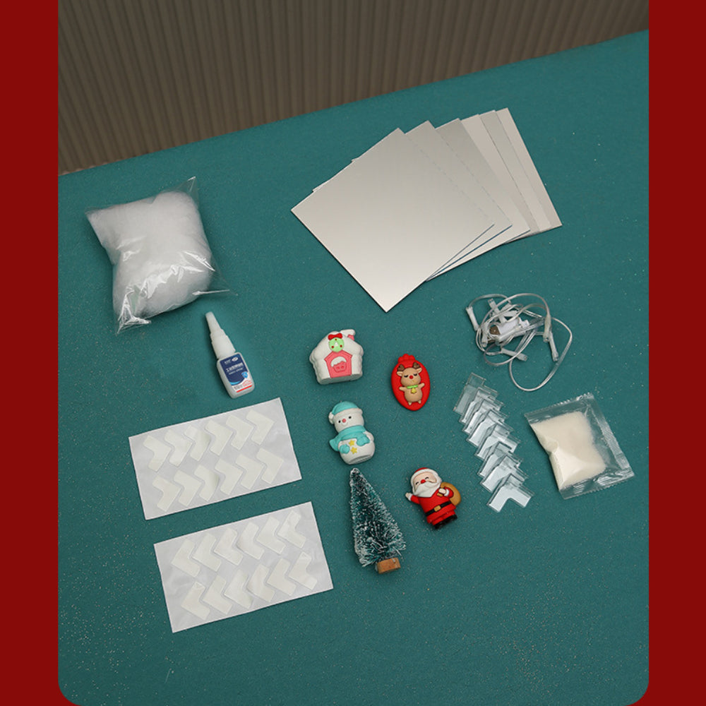 Espejo de luz nocturna navideña y lámpara LED, kit de materiales para decorar la mesa navideña.