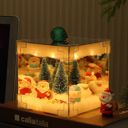 Espejo de luz nocturna navideña y lámpara LED, kit de materiales para decorar la mesa navideña.