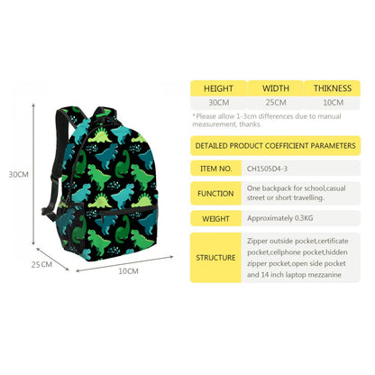 Colorful dinosaur kids backpack by MadeMine, lightweight school bag for boys and girls with playful dinosaur design.