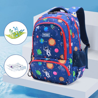 Colorful rainbow astronaut kids backpack by MadeMine featuring lightweight design, ideal for boys and girls' school use.