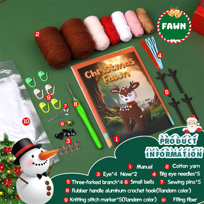 Kit de crochet de ciervo navideño para principiantes con videotutoriales paso a paso. Regalos para adultos y niños.