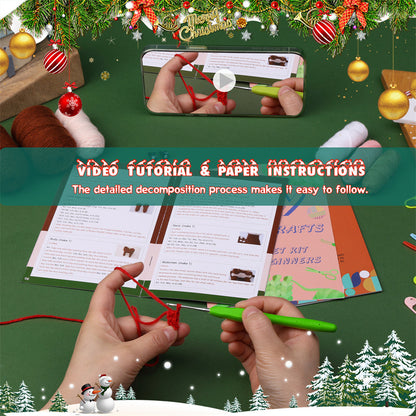 Kit de crochet de ciervo navideño para principiantes con videotutoriales paso a paso. Regalos para adultos y niños.