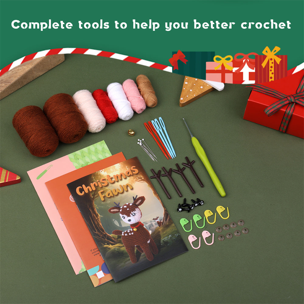 Kit de crochet de ciervo navideño para principiantes con videotutoriales paso a paso. Regalos para adultos y niños.