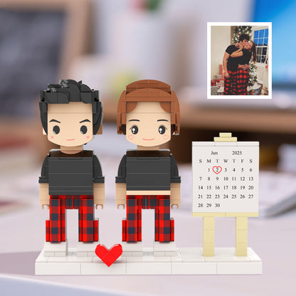 Personalized calendar brick figure with two names and significant date, ideal for custom gift from MadeMine