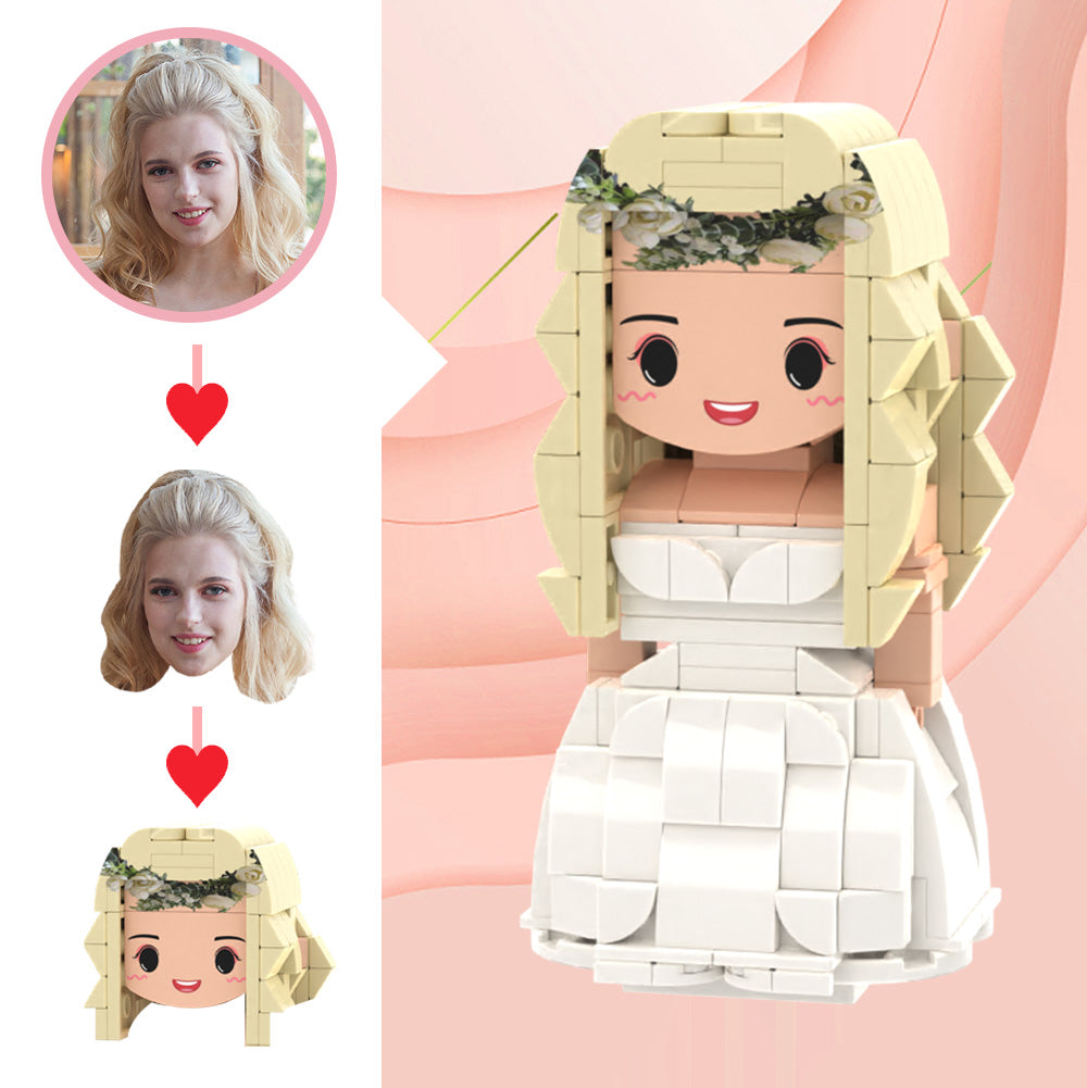 Custom Cute Head Brick Figures – Wedding Dress Edition