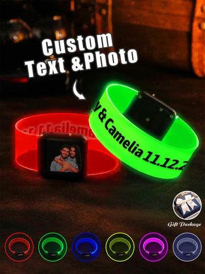 Personalized Photo & Text LED Glow Bracelet – Custom Light-Up Gift