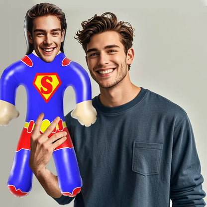 MadeMine custom face hero theme inflatable balloon blow-up doll for parties, featuring a humorous air doll design.