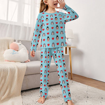 Custom Two Face Children's Sleepwear Long Sleeves Girls Pajamas Set 6
