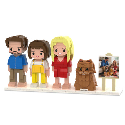 Custom Full-Body Cute Brick Figures – 3 People & 1 Cat – With Photo Frame