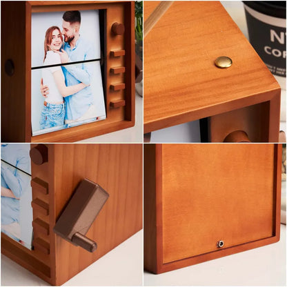 MadeMine large 16x16 cm photo flipbook frame with hand-crank animation and built-in light, perfect for personalized gift displays.