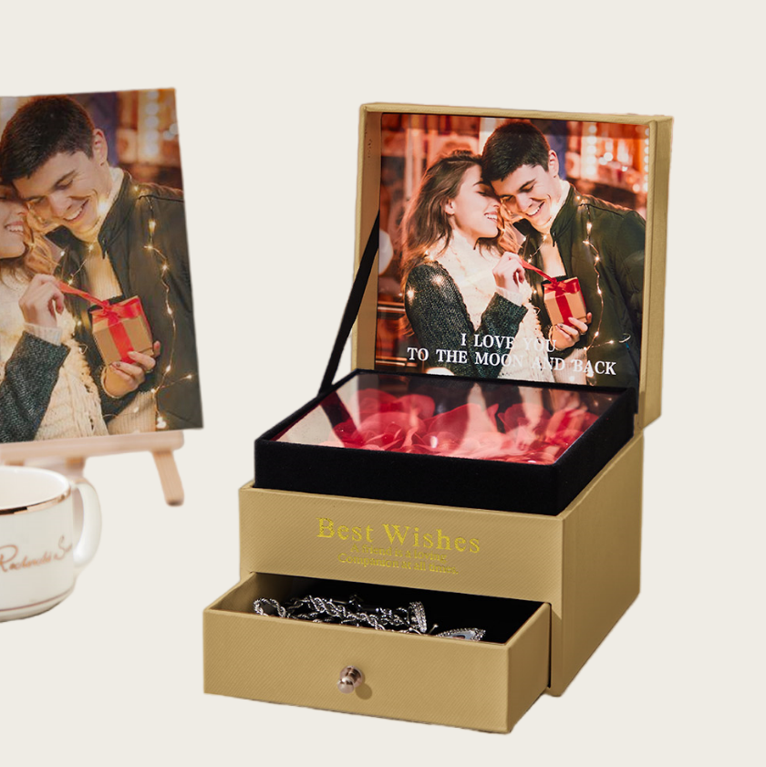 Personalized Photo & Text Rose Gold Jewelry Box – Best Wishes Gift
