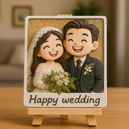Custom 3D Wedding Figurine with Wooden Holder - Personalized Bride & Groom Gift - Mini Brick Custom