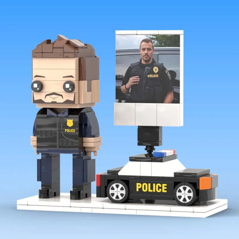 Full Body Customized 1 Person Brick Figures with Photo Police Theme Gift Birthday Gift Valentines Gift Father's Day Gift