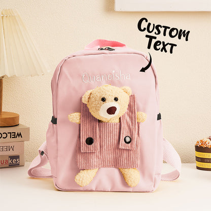 MadeMine personalized bear embroidery backpack for kids with custom name, durable school bag for children, ideal gift for kids.