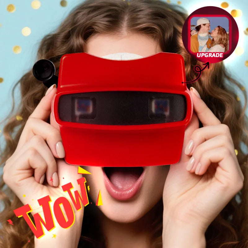 MadeMine custom 3D viewfinder with reel displaying a personalized photo, ultra-clear glass for detailed viewing.