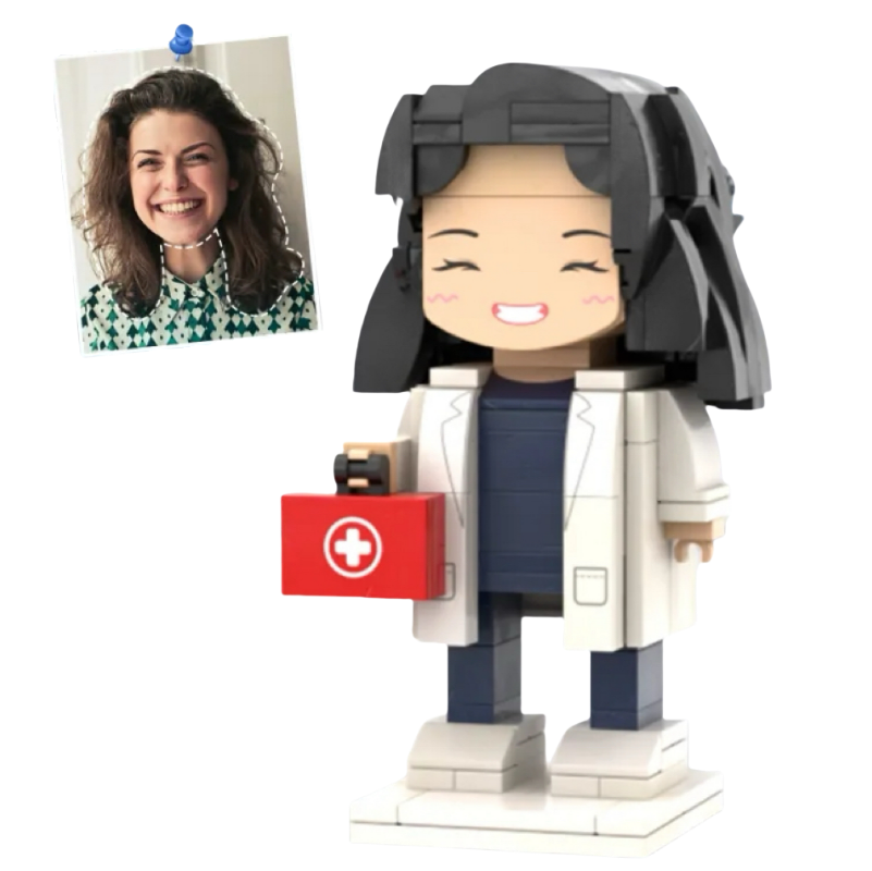 Personalized Head Custom Text Brick Figures Holding Medical Kit 