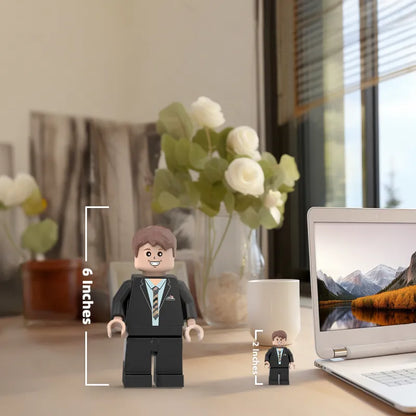Custom 3D printed giant Minifigs by MadeMine, personalized with your photo, perfect for unique gift ideas, shown in the image.