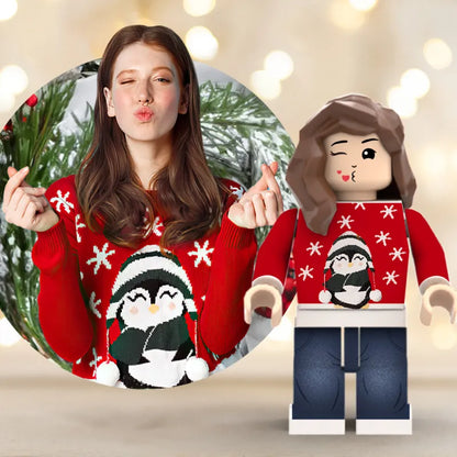 MadeMine full body custom Minifigs personalized photo miniatures, featuring detailed Lego-style figures for Christmas gifts.