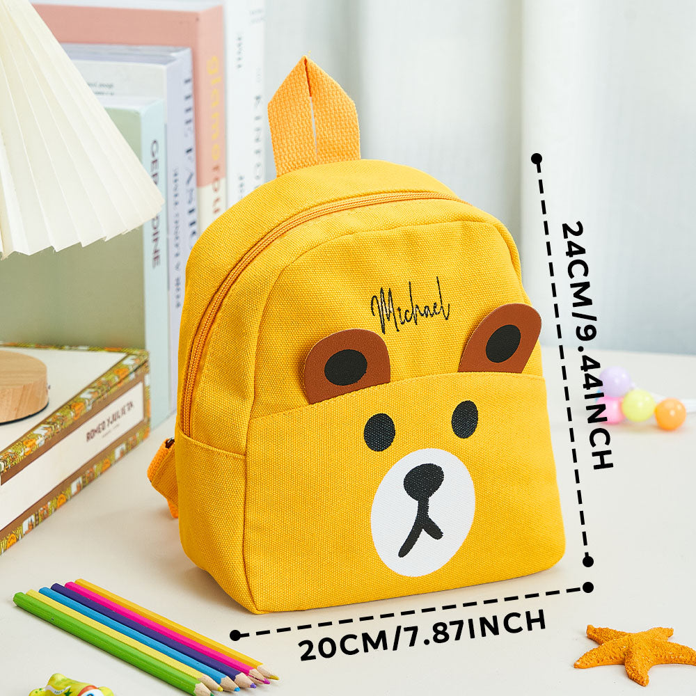 MadeMine personalized mini bear embroidery backpack for kids with custom name, featuring a cute design and school bag style.
