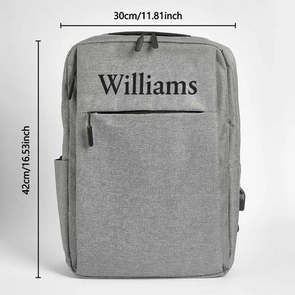 MadeMine personalized name laptop backpack for men and women, fits 15.6-inch laptops with adjustable straps and front pocket.