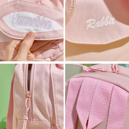 MadeMine personalized mini rabbit embroidery backpack for kids with custom name, ideal for school or as a gift, featuring adorable rabbit design.