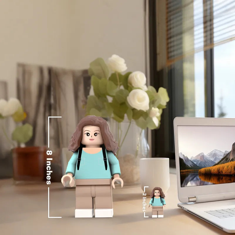 Custom 3D printed giant Minifigs from MadeMine, personalized photo Minifigs gift, showcasing detailed miniatures based on your photo.