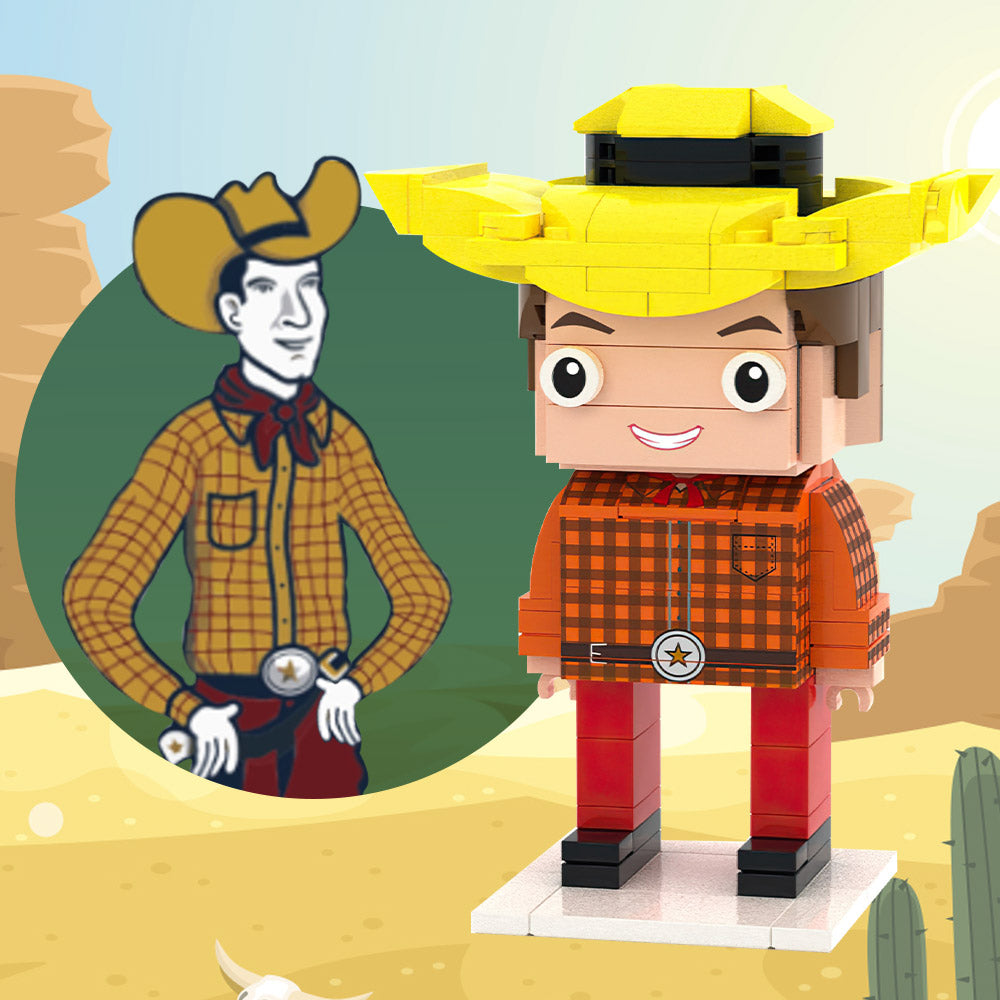 Personalized MadeMine building bricks set featuring a customizable full-body figure of one person with colorful interlocking bricks.