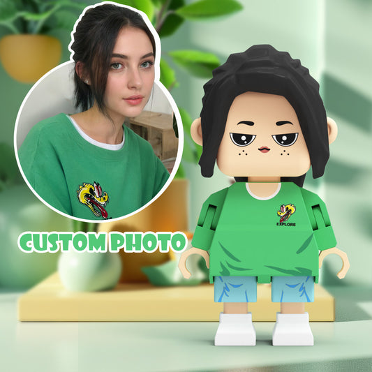 Customizable MadeMine giant minifig full-body brick figure personalized gift for her, featuring a cute, full-body design.