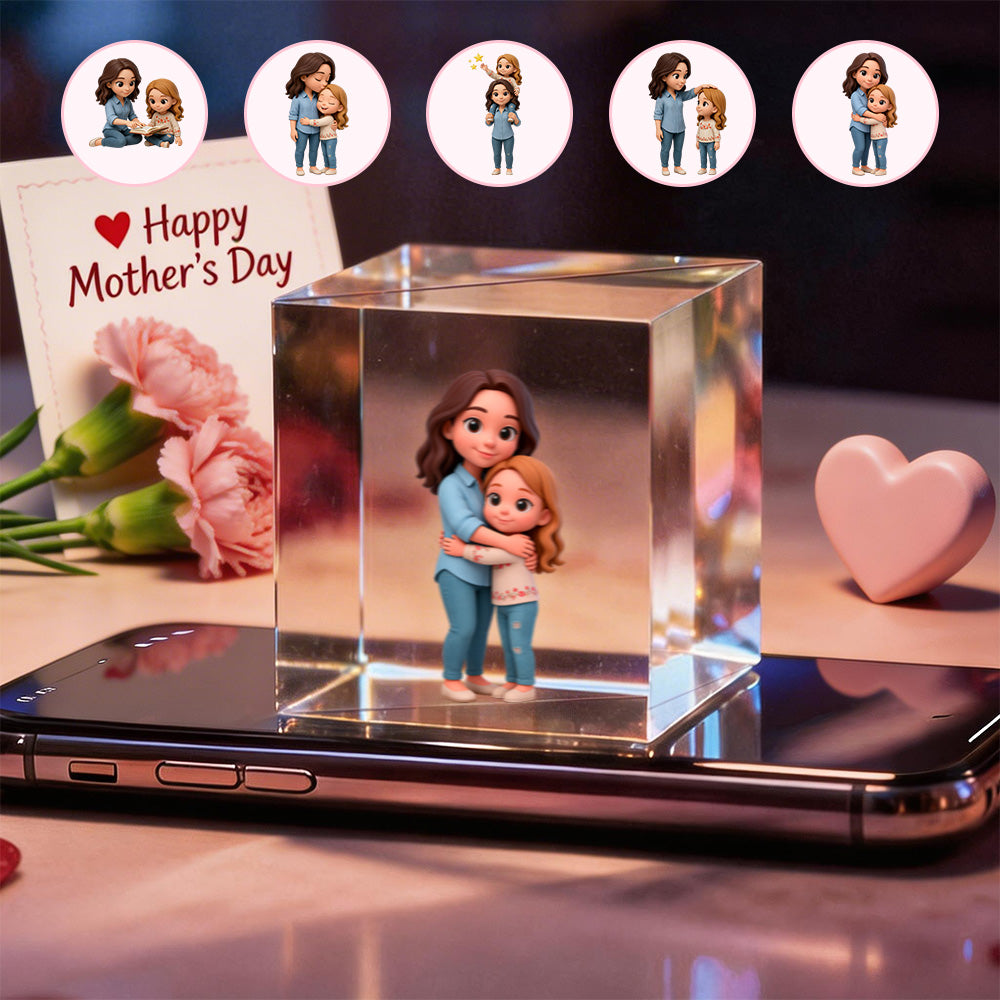 3D cartoon double-person hologram video gift made by MadeMine, featuring vibrant holographic material for Mother's Day celebration