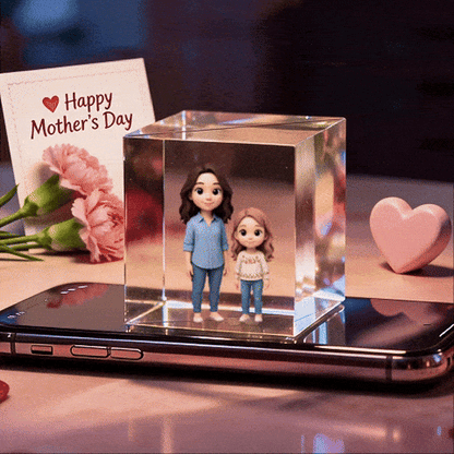 3D cartoon double-person hologram image gift by MadeMine, featuring vibrant holographic material for Mother's Day celebration
